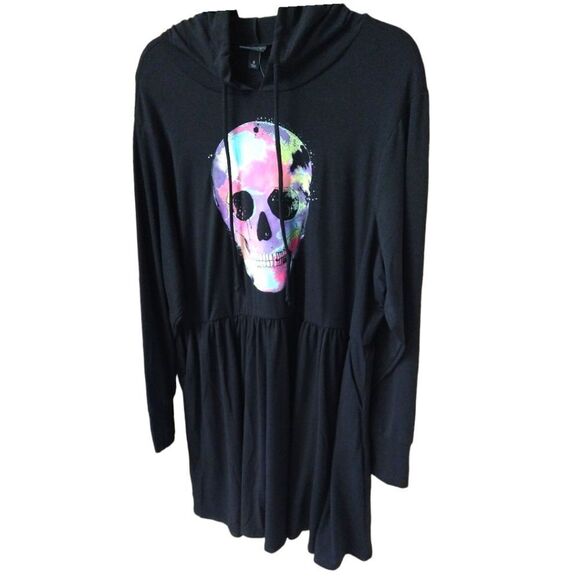 TORRID SUPER SOFT  BLACK HOODED SKULL PRINT PLUS SIZE SKATER DRESS SIZE SIZE 2X - Picture 3 of 16
